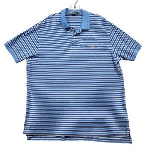 Ralph Lauren Polo Shirt Mens 2XL Blue White Stripe Orange Pony Short Sleeve